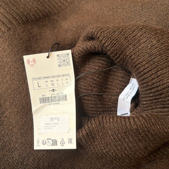NWT ZARA BROWN PLAIN HIGH COLLAR TURTLENECK SWEATER, SIZE: LARGE (Fits like M) - Picture 4 of 6